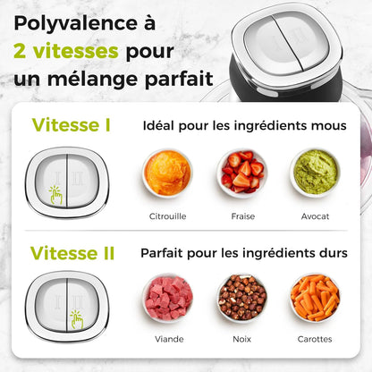 Hachoir Électrique 1,8L+2L, Robot de Cuisine avec Récipients en Verre et en Acier Inoxydable