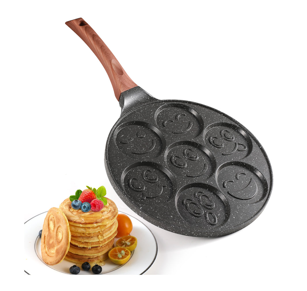 Poêle à Pancakes en Forme de Sourire, Poêle à Crêpes Antidérapante à 7 Trous