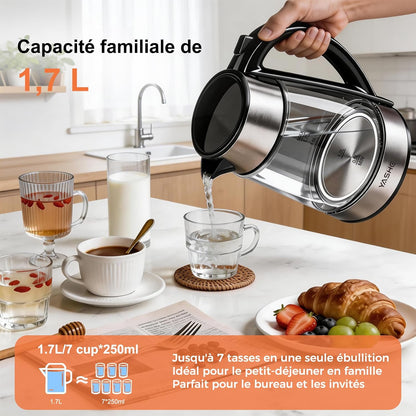 Bouilloire Électrique Temperature Reglable en Verre 1,7L, 2200W Ébullition Rapide