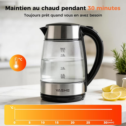 Bouilloire Électrique Temperature Reglable en Verre 1,7L, 2200W Ébullition Rapide