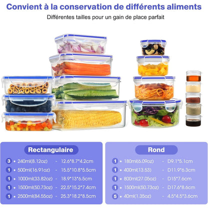 Boîte Conservation Alimentaire 32 Pièces, Sans BPA Boîte Alimentaire Set