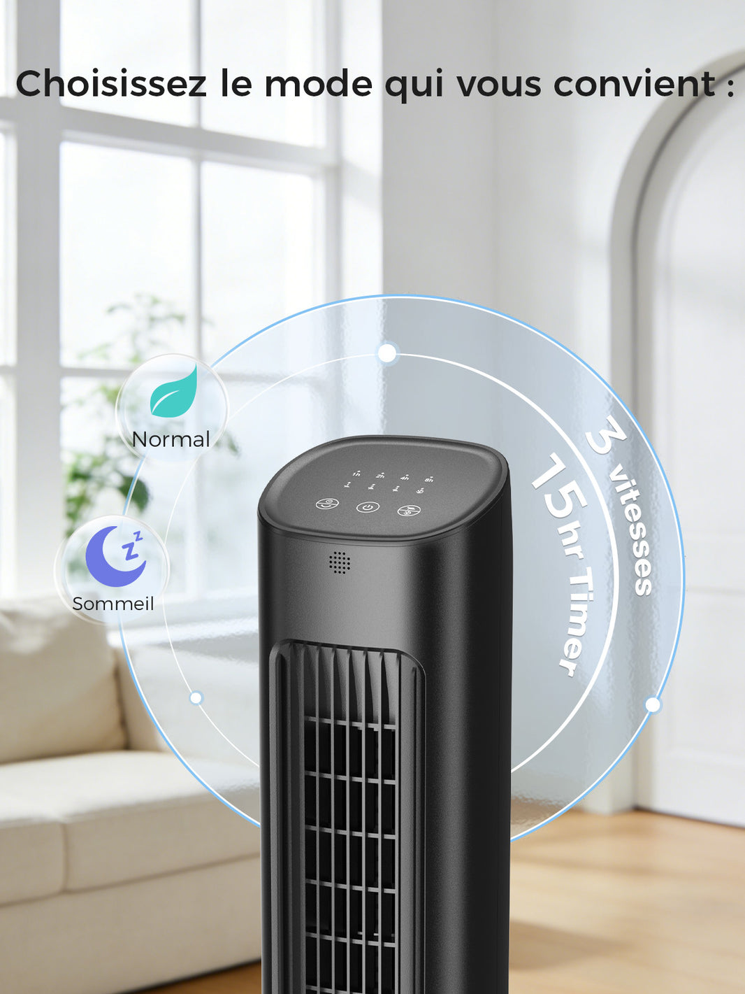 Ventilateur Tour Oscillant 78cm Turbo - 3 Vitesses & Modes - Minuterie 12H - Télécommande