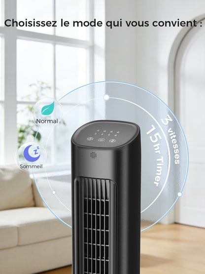 Ventilateur Tour Oscillant 78cm Turbo - 3 Vitesses & Modes - Minuterie 12H - Télécommande