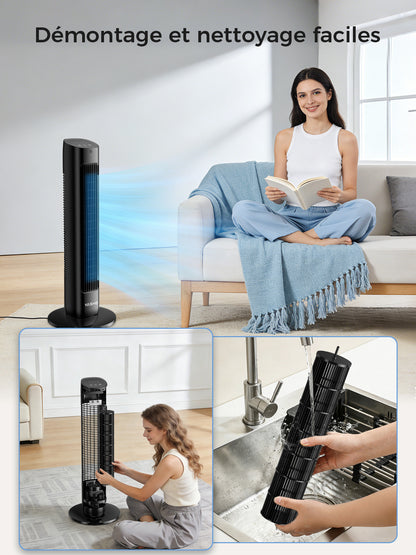 Ventilateur Tour Oscillant 78cm Turbo - 3 Vitesses & Modes - Minuterie 12H - Télécommande