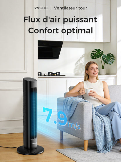 Ventilateur Tour Oscillant 78cm Turbo - 3 Vitesses & Modes - Minuterie 12H - Télécommande