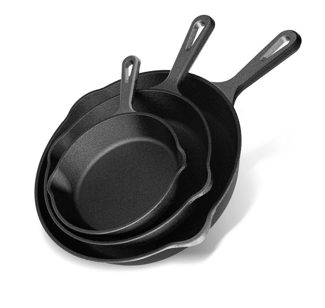 Ensemble de 3 poêles en fonte, poêles à frire robustes et durables, à culotter avant usage