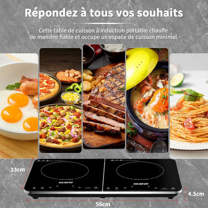 Plaque de cuisson à induction – Double plaque à induction, 10 niveaux de température