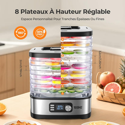Deshydrateur Alimentaire 8 Plateaux, 72H Temps & Température