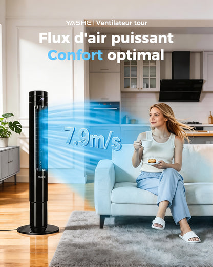 Ventilateur tour numérique, 3 vitesses, 3 modes -oscillation-minuterie-télécommande