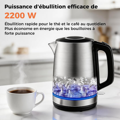 Bouilloire Électrique en Acier Inox 1,7L, 2200W Ébullition Rapide