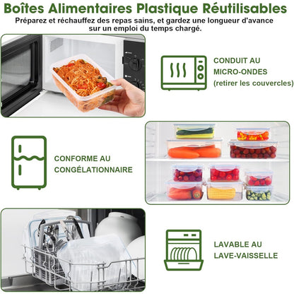 Boîte Alimentaire Set, 12 Pièces Boîtes Alimentaires Plastique Réutilisables avec Couvercles Hermétiques