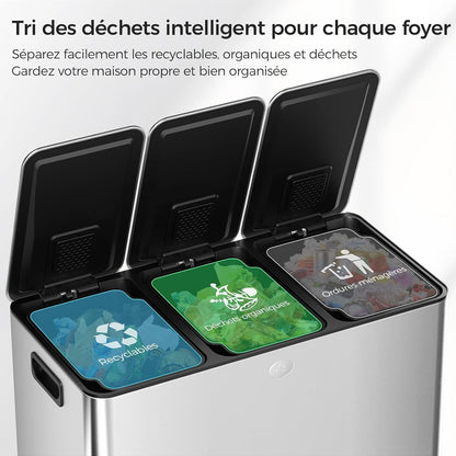 Poubelle à Double Compartiment avec Couvercle, 3x15L