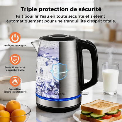 Bouilloire Électrique en Acier Inox 1,7L, 2200W Ébullition Rapide
