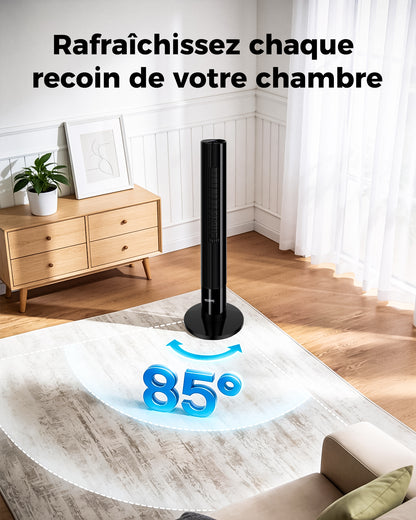 Ventilateur tour silencieux , 3 vitesses-oscillation- minuterie-mode nuit-télécommande-afficheur LED éteignable