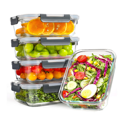 Set di 5 contenitori per il pranzo in vetro riutilizzabili, senza BPA