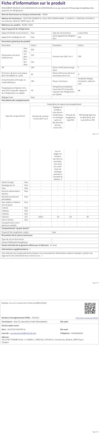 Congélateur coffre 100L, pose libre, Noir | 2 paniers amovibles