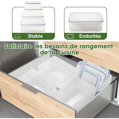 Boîte Alimentaire Set, 4 Pièces Boîtes Alimentaires Plastique Réutilisables avec Couvercles Hermétiques