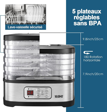 Déshydrateur Alimentaire, Contrôle de Température de 35 à 70°C et Minuterie de 72 Heures