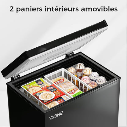 Congélateur coffre 150L, pose libre, Noir | 2 paniers amovibles, 6 niveaux de température, faible consommation d'énergie et fonctionnement silencieux de 45 dB