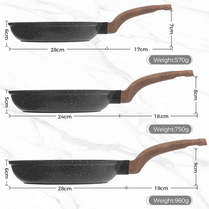 Ensemble de poêles antiadhésives, 3 pièces – Poêles en granit de 20/24/28 cm,sans PFOA