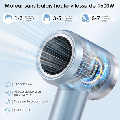 Sèche-Cheveux Ionique, Moteur Brushless Haute Vitesse de 110 000 tr/min