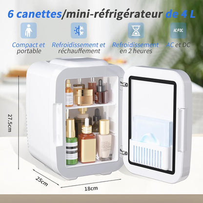 Petit Frigo de 4L Portable, Frigo Skincare avec Miroir LED