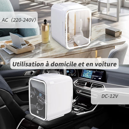 Petit Frigo de 4L Portable, Frigo Skincare avec Miroir LED