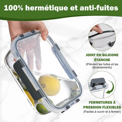 Lot de 10 Lunch Box Verre Réutilisables, Sans BPA