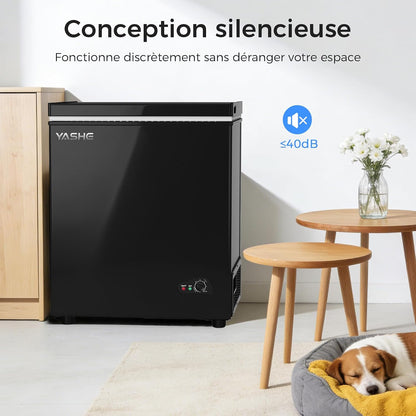 Congélateur coffre 150L, pose libre, Noir | 2 paniers amovibles, 6 niveaux de température, faible consommation d'énergie et fonctionnement silencieux de 45 dB