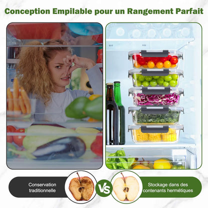 Lot de 10 Lunch Box Verre Réutilisables, Sans BPA
