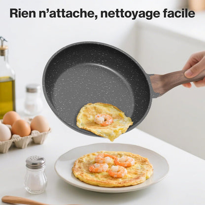 Ensemble de poêles antiadhésives, 3 pièces – Poêles en granit de 20/24/28 cm,sans PFOA