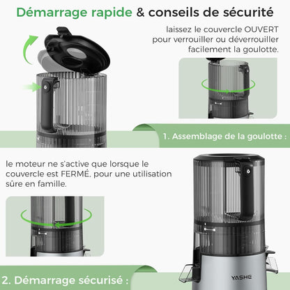 Extracteur de Jus à Froid 600W, Goulotte Extra-Large 152 mm pour Fruits et Légumes Entiers