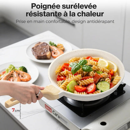 Ensemble de poêles antiadhésives, 3 pièces – Poêles en granit de 20/24/28 cm,sans PFOA