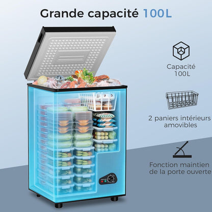 Congélateur coffre 100L, pose libre, Noir | 2 paniers amovibles