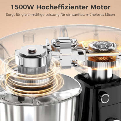 Robot Pâtissier 1500W, 4,5L + 5L Deux Bols en Acier Inoxydable