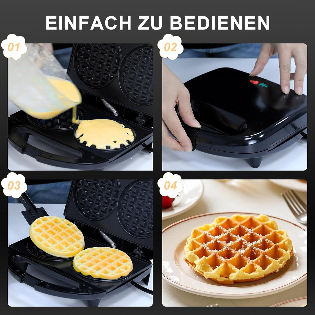 Mini Gaufrier Double, Machine à Gaufres Antiadhésive