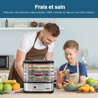 Déshydrateur Alimentaire, Contrôle de Température de 35 à 70°C et Minuterie de 72 Heures