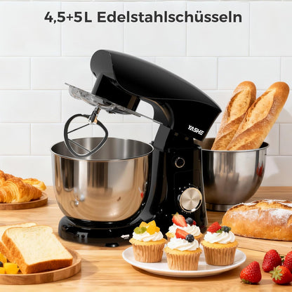Robot Pâtissier 1500W, 4,5L + 5L Deux Bols en Acier Inoxydable