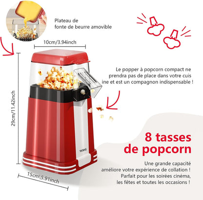Macchina per popcorn retrò, macchina per popcorn ad aria calda da 1200 W con misurino