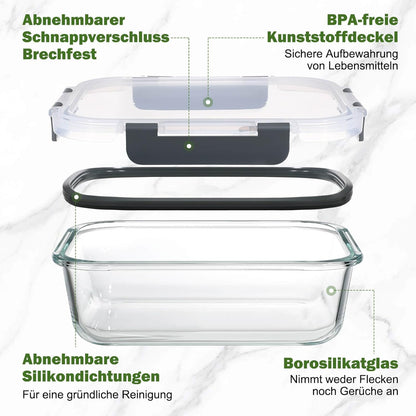 Set di 5 contenitori per il pranzo in vetro riutilizzabili, senza BPA