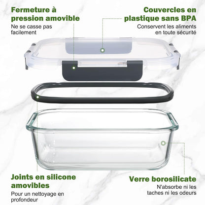 Lot de 10 Lunch Box Verre Réutilisables, Sans BPA