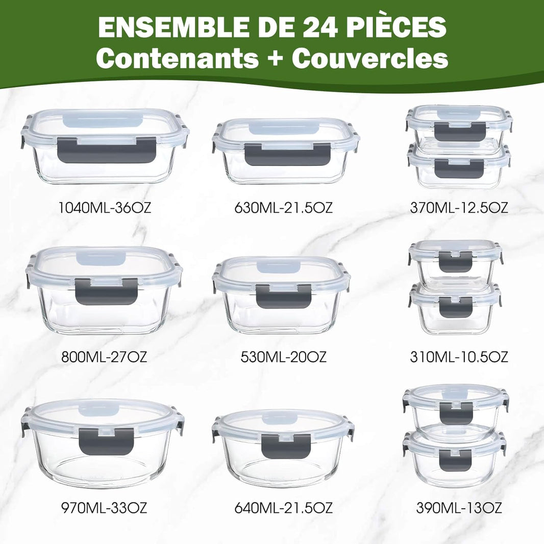 Lot de 12 Lunch Box Verre Réutilisables, Sans BPA