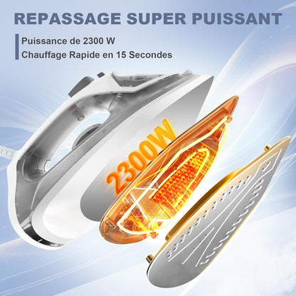 Fer à Repasser 2300 W avec Semelle Antiadhésive à Chauffage Rapide
