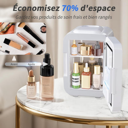 Petit Frigo de 4L Portable, Frigo Skincare avec Miroir LED