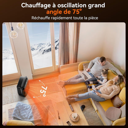 Chauffage d'appoint 1800W, Radiateur électrique en céramique PTC avec thermostat, minuterie 24h, télécommande