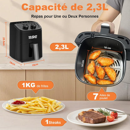 Air Fryer Compact, Friteuse sans huile 2.3 L, Jusqu’à 2 personnes, Inox 304