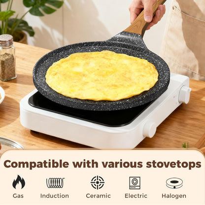 Non-stick Crêpe Pan 26 cm, Flat Crêpe Pan Induction Compatible