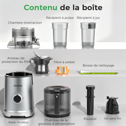 Extracteur de Jus à Froid 600W, Goulotte Extra-Large 152 mm pour Fruits et Légumes Entiers