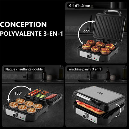 Grille Électrique à Viande, 4 Tranches de Grill Panini avec Plaques Revêtues Antiadhésives