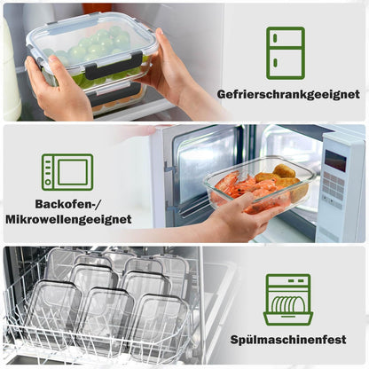 Set di 5 contenitori per il pranzo in vetro riutilizzabili, senza BPA